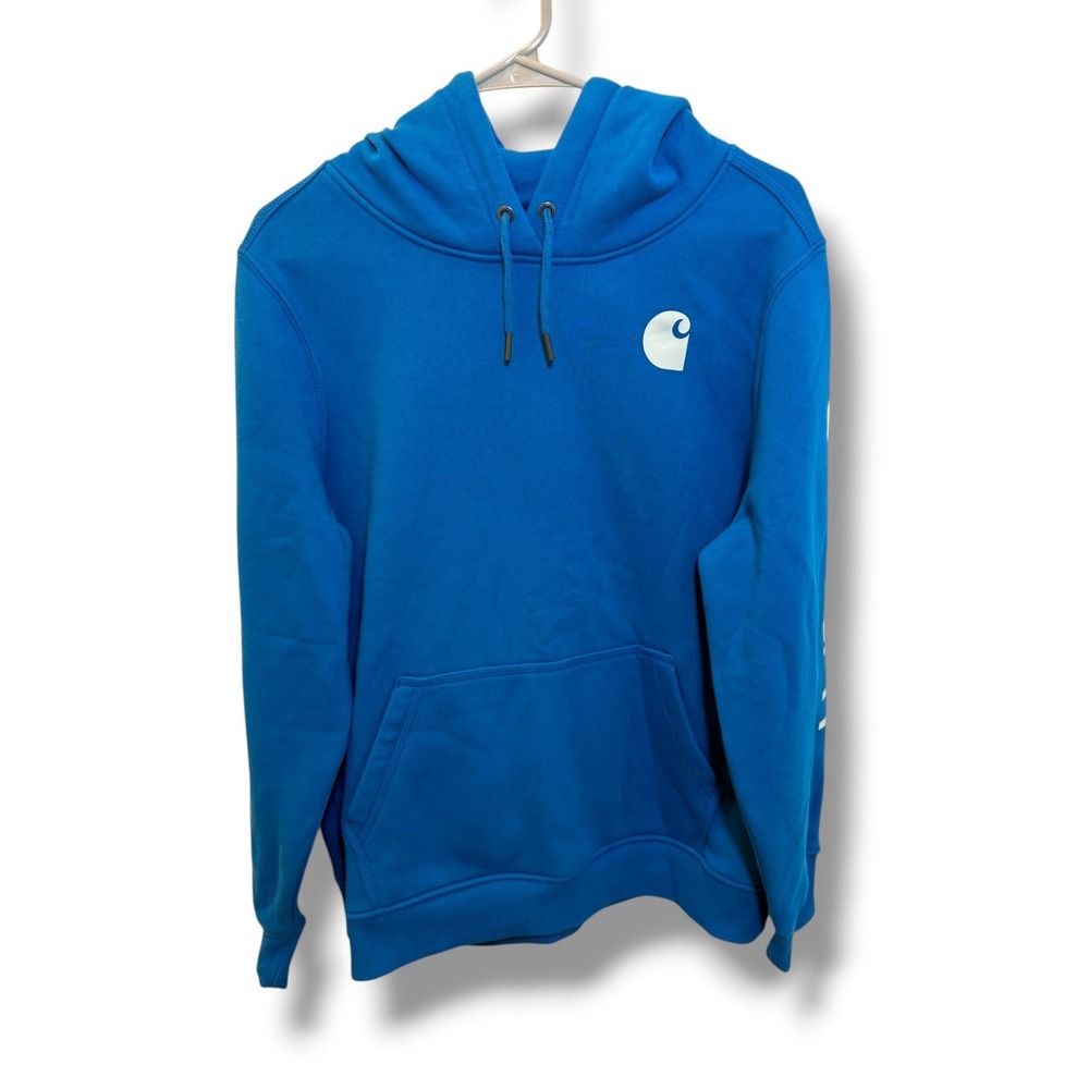 Carhartt Clarksburg Hoodie Womens XL Blue Relaxed Fit Sleeve Logo Sweatshirt